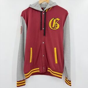 Harry Potter Gryffindor Varsity Hoodie Burgundy‎ Grey Snap Front Sweatshirt Med